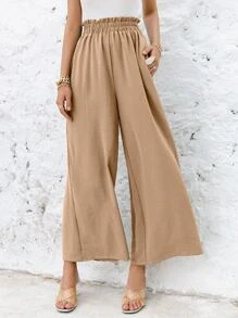 COZZY - Simplee Pantalon ample avec taille élastique sans ceinture, Camel