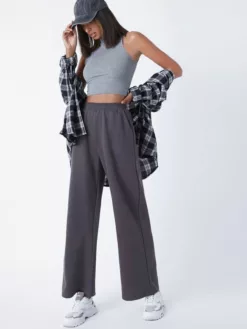COZZY - Pantalon large de survêtement unicolore avec poches, Gris charbon