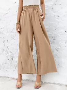 COZZY - Simplee Pantalon ample avec taille élastique sans ceinture, Camel