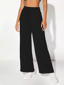 COZZY - Pantalon de survêtement solide à taille avec cordon de serrage, Noir