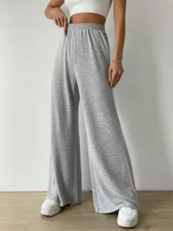 COZZY - Pantalon large à taille élastique solide, Gris