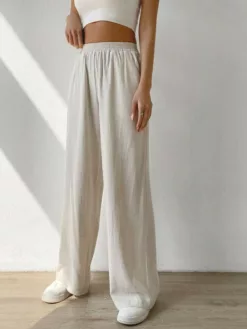 COZZY - Pantalon Ample Unicolore sans Poche, Beige