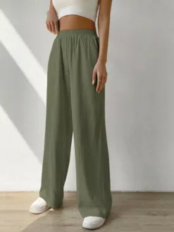 COZZY - Pantalon Ample Unicolore sans Poche, Vert Kaki