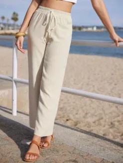 COZZY - Pantalon Palazzo À Taille Nouée, Beige
