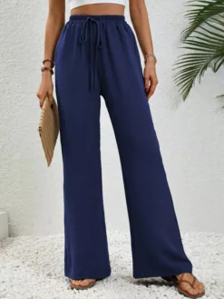 COZZY - Pantalon Ample À Noeud sans Poche, Bleu Marine