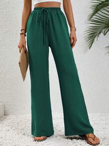 COZZY - Pantalon Ample À Noeud sans Poche, Vert sapin
