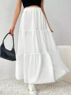 COZZY - Jupe à volants pour usage quotidien de couleur unie pour femmes, Blanc