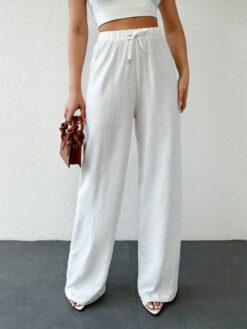 COZZY - Pantalon Ample Unicolore sans Poche à Nœud, Blanc