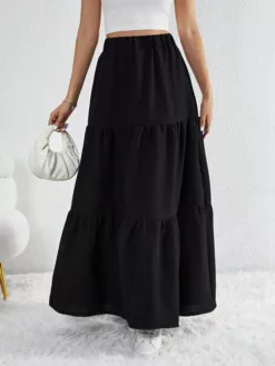 COZZY - Jupe à volants pour usage quotidien de couleur unie pour femmes, Noir