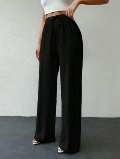COZZY - Pantalon Ample Unicolore sans Poche à Nœud, Noir