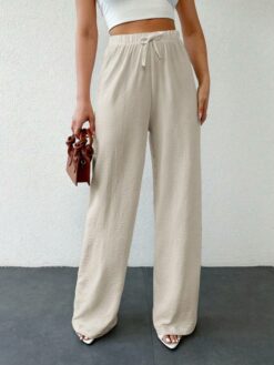COZZY - Pantalon Ample Unicolore sans Poche à Nœud, Beige claire