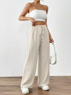 COZZY - Pantalon droit pour jambes uni de couleur unie décontracté et en déplacement, Beige claire