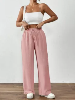 COZZY - Pantalon droit pour jambes uni de couleur unie décontracté et en déplacement, vieux rose