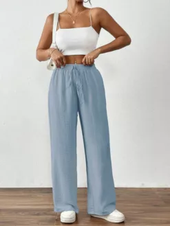 COZZY - Pantalon droit pour jambes uni de couleur unie décontracté et en déplacement, Bleu ciel