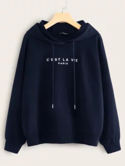 COZZY - Sweat-shirt à capuche à imprimé "C'EST LA VIE" en Bleu marine