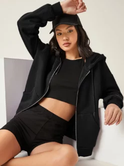 COZZY - BASICS Pull à capuche avec zip Noir