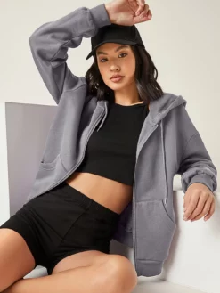 COZZY - BASICS Pull à capuche avec zip Gris