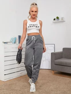 COZZY - Pantalon de survêtement unicolore à cordon à poche, Gris foncé