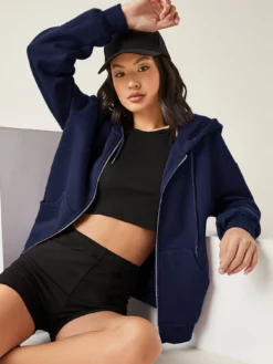 COZZY - BASICS Pull à capuche avec zip Bleu marine