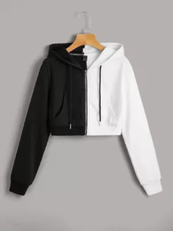 COZZY - Sweat-shirt à capuche bicolore zippé Noir et Blanc
