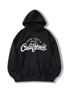 COZZY - Sweat-shirt à capuche à lettre à cordon à poche kangourou en Noir