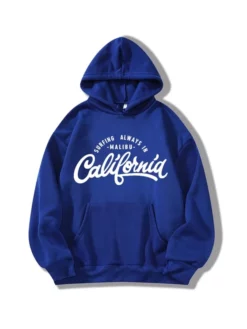 COZZY - Sweat-shirt à capuche à lettre à cordon à poche kangourou en Bleu azur