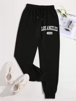 COZZY - Pantalon de survêtement lettre à cordon "LOS ANGELES", Noir