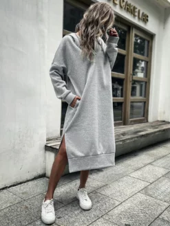 COZZY - Robe à capuche à cordon fendu Gris