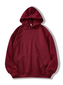 COZZY - Sweat-shirt à capuche unicolore à poche kangourou en Rouge foncé