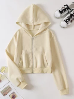 COZZY - Sweat-shirt à capuche court unicolore zippé Nude