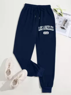 COZZY - Pantalon de survêtement lettre à cordon "LOS ANGELES", Bleu marine