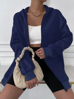 COZZY - Sweat-shirt à capuche thermique unicolore avec zip Bleu marine