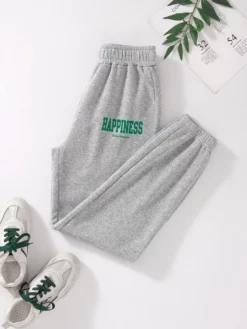 COZZY - Pantalon de survêtement à lettres à doublure thermique " HAPPINESS ", Gris